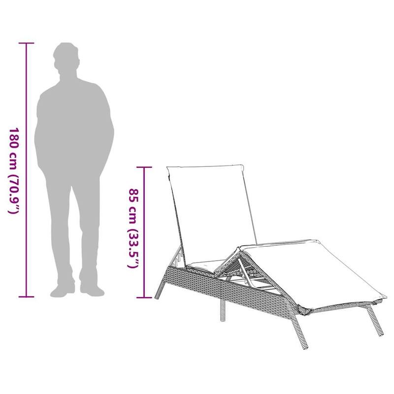 vidaXL Sun Lounger with Cushion Chaise Lounge Poly Rattan Brown/Gray/Black - 9.1 x 31.0 x 13.2