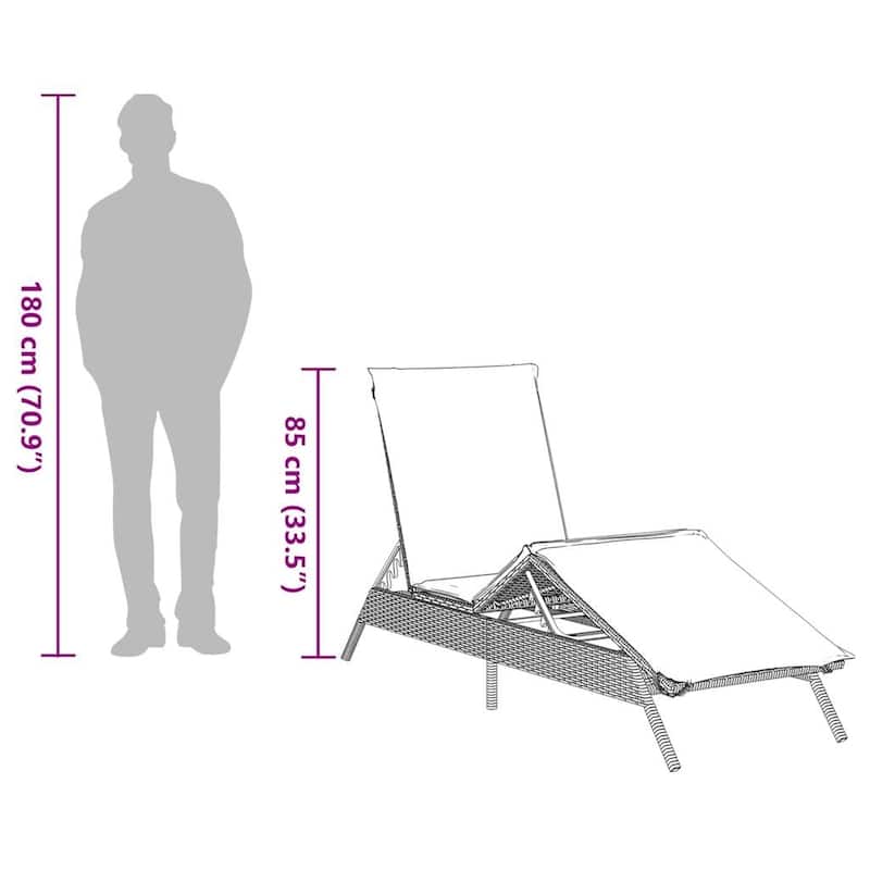 vidaXL Sun Loungers with Table Chaise Lounge 2 Pcs Poly Rattan Brown/Gray/Black - 23.2 x 78.7 x 33.5