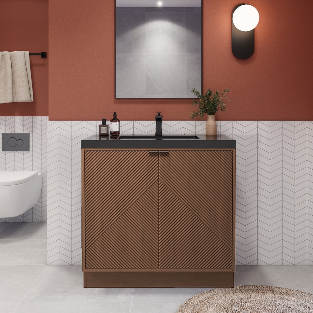 Milano 36" Freestanding Bathroom Vanity with Black Acrylic Sink