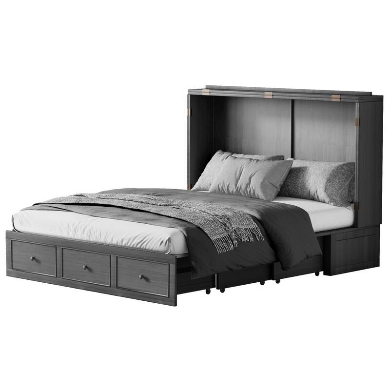 Mixoy Murphy Bed with Foldable Mattress,Modern Cube Cabinet Bed with Storage Drawer & USB Charging Station