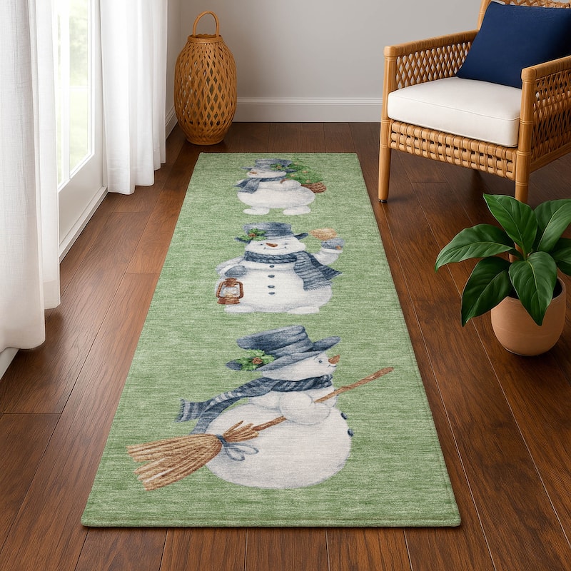 Premium Washable Super Soft Winter Holiday Snowman Mayfield Rug - Aloe - 2'3" x 7'6"