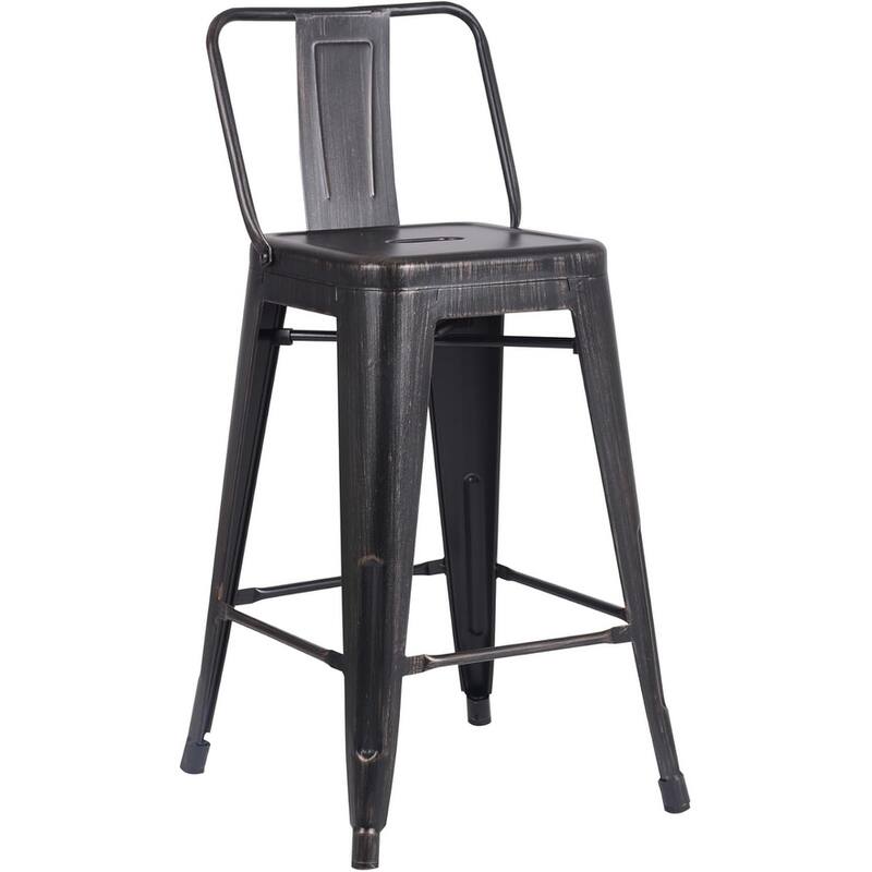 Industrial Metal Bar Stools Set of 2 Bucket Back 4 Leg Design 24in Seat Distressed