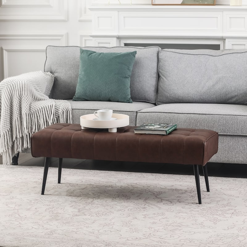 Adeco 41 Inches Faux Leather Ottoman Bench for Living Room