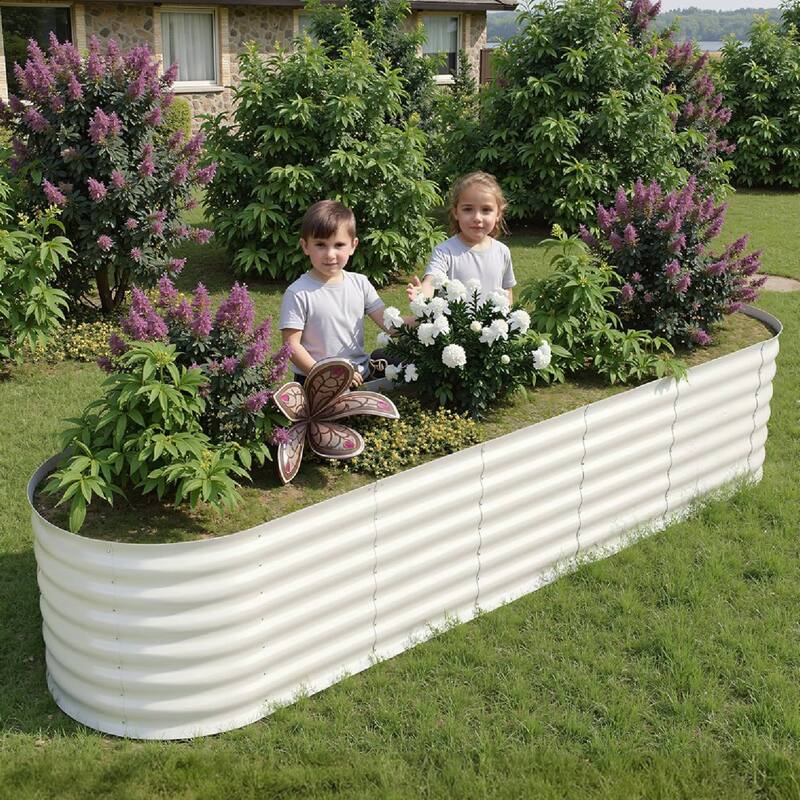 8x2x2ft 2Pcs Galvanized Raised Garden Bed Planter Boxes Outdoor, Off-White for Vegetables, Fruits, Flowers, Herbs - N/A