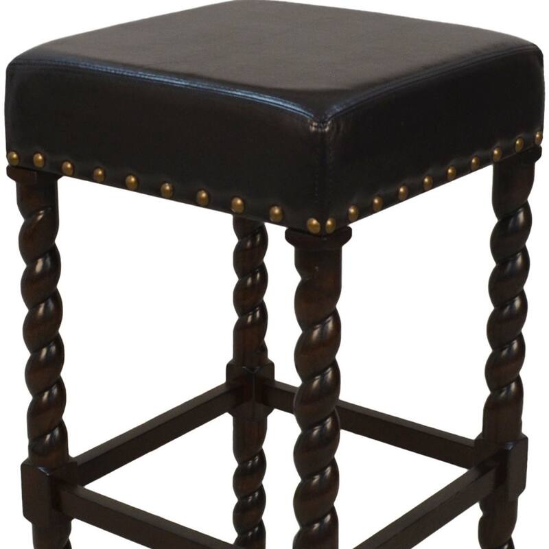 Backless Upholstered Square Seat Bar Stool with Nailhead Trim and Solid Wood Frame for Kitchen Bar Island