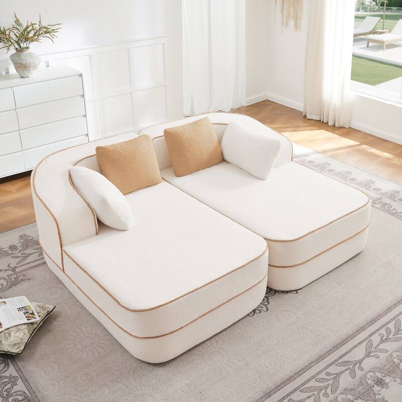 Rossetta 77.2" Modular Symmetrical Sectional Teddy Fabric Boneless Sofa, with Double Chaises
