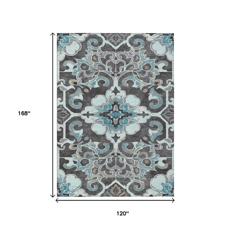 HomeRoots Damask Traditional Rectangle Outdoor Rug