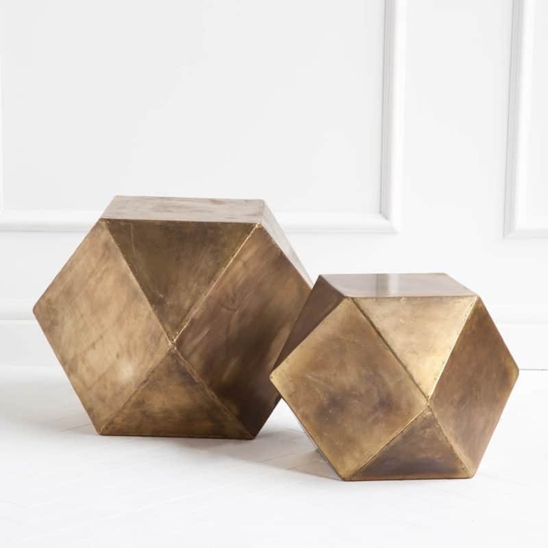 Gold Brass Square End Table with Block Base for Living Room Accent Decor - 26” x 26” x 18.5” (D x W x H)