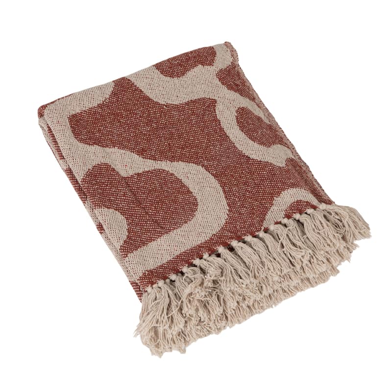 Woven Cotton Blend Jacquard Throw Blanket with Pattern - Multicolor