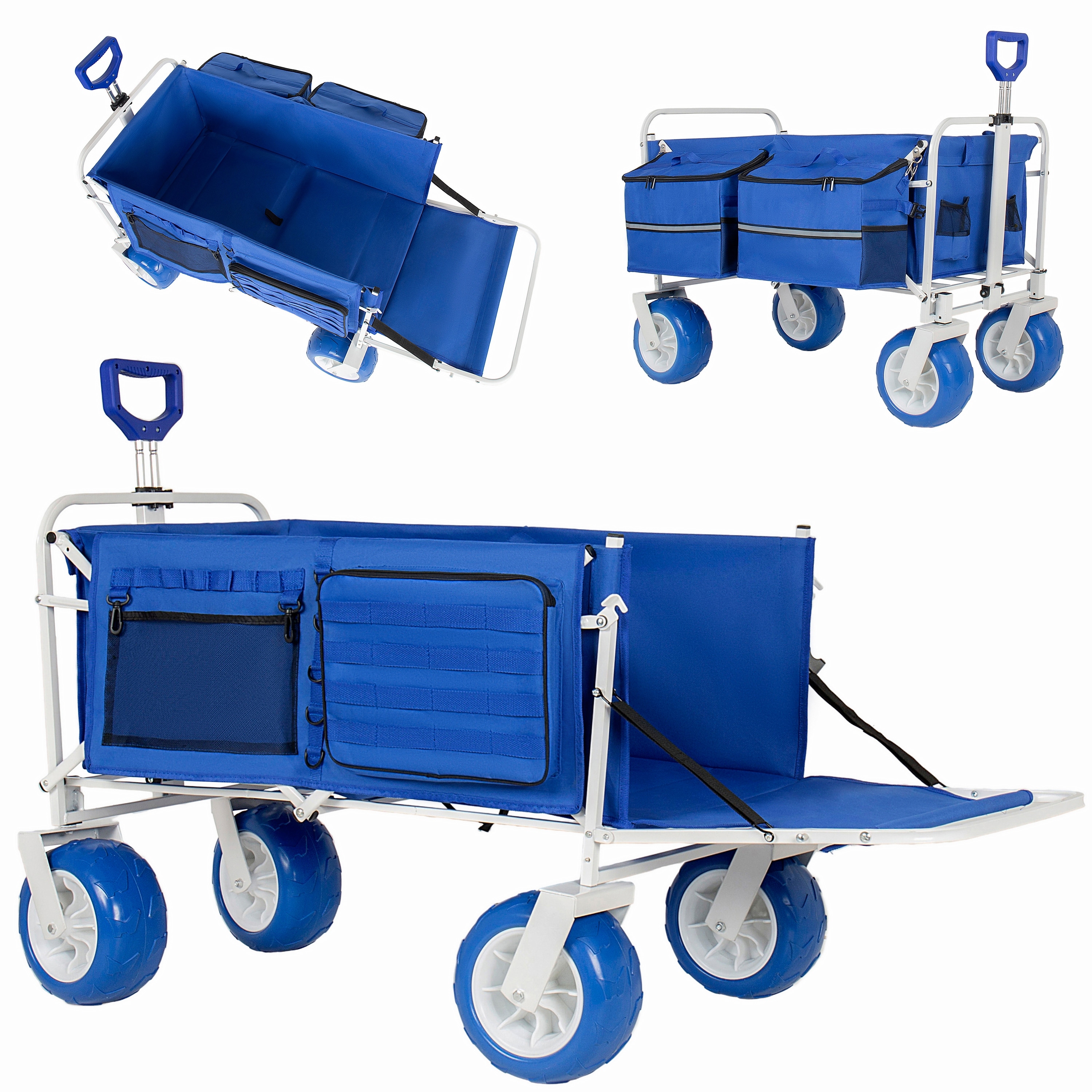 Beach Wagon Cart with Opened Tailgate and 9" All-Terrain Wheels, 500lbs Heavy Duty Collapsible Folding Wagon, Adjustable Handle