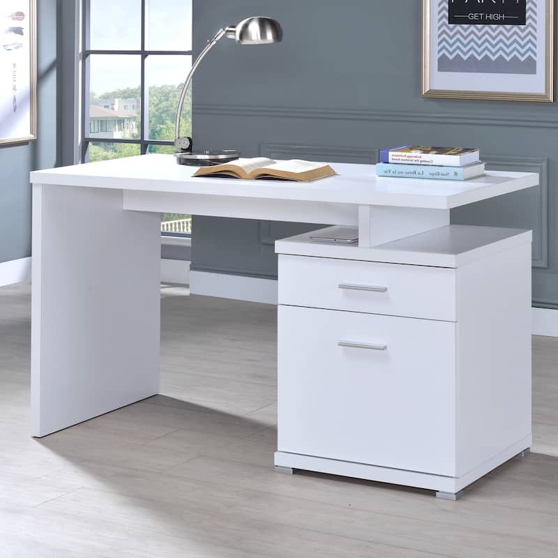 Modern Design Home Office White Desk with File Drawers On
