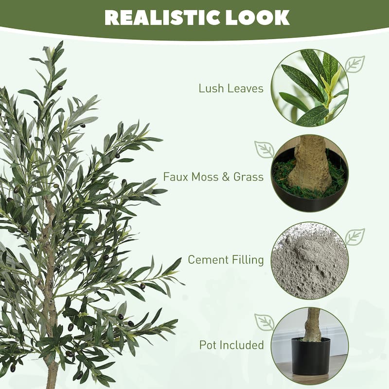 HOMCOM Faux Olive Tree 6ft, Artificial Tree in Pot, 40 Fruits Indoor Fake Plant for Home, Office, Living Room Decor