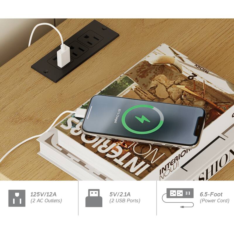 Bedroom 6-Drawer Wood Dresser and Charging Nightstand Set