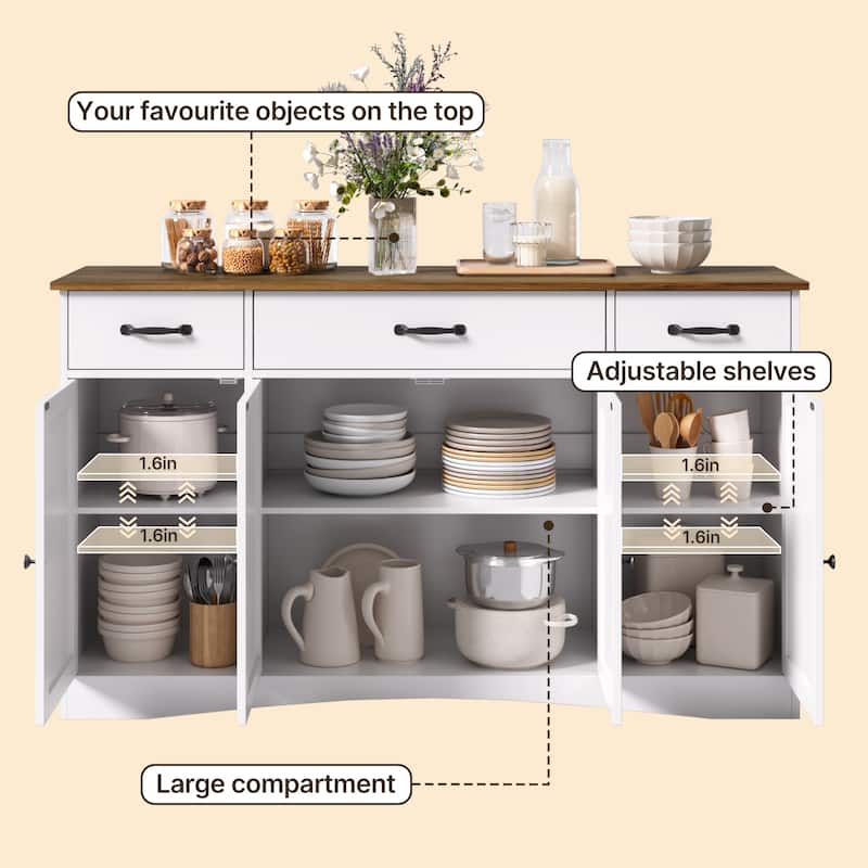 Sideboard Buffet Cabinet with Storage, Modern Kitchen Sideboard and Coffee Bar with Drawers and Doors