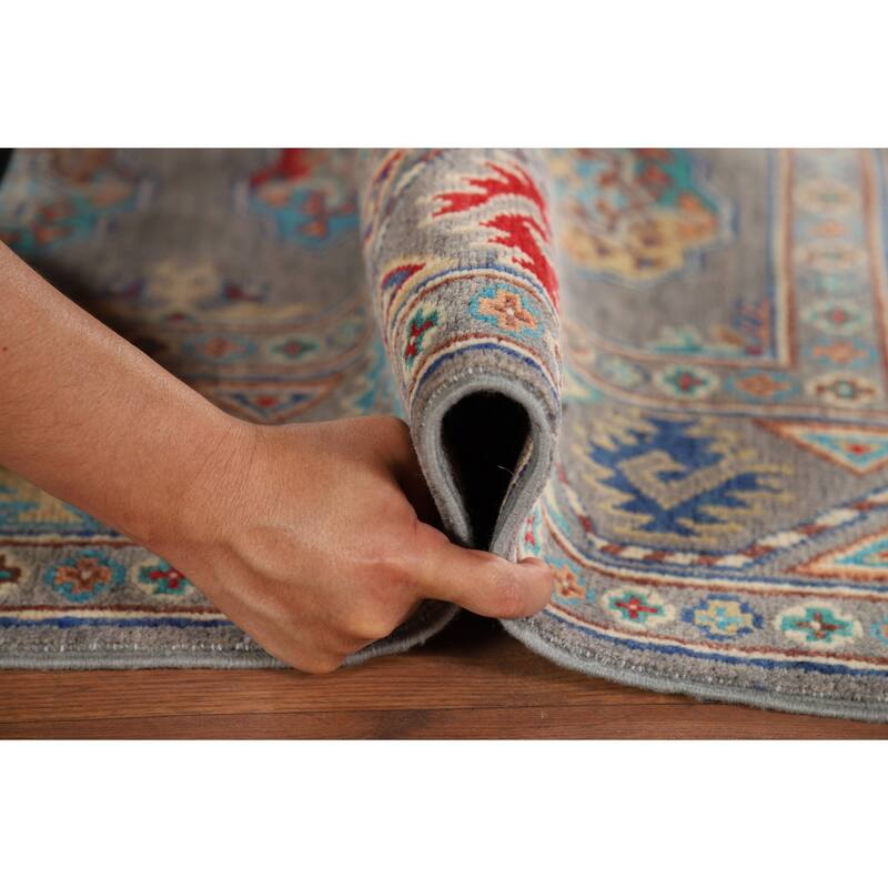 All-Over Gray Kazak Oriental Foyer Rug Hand-Knotted Wool Carpet - 2'8" x 4'1"
