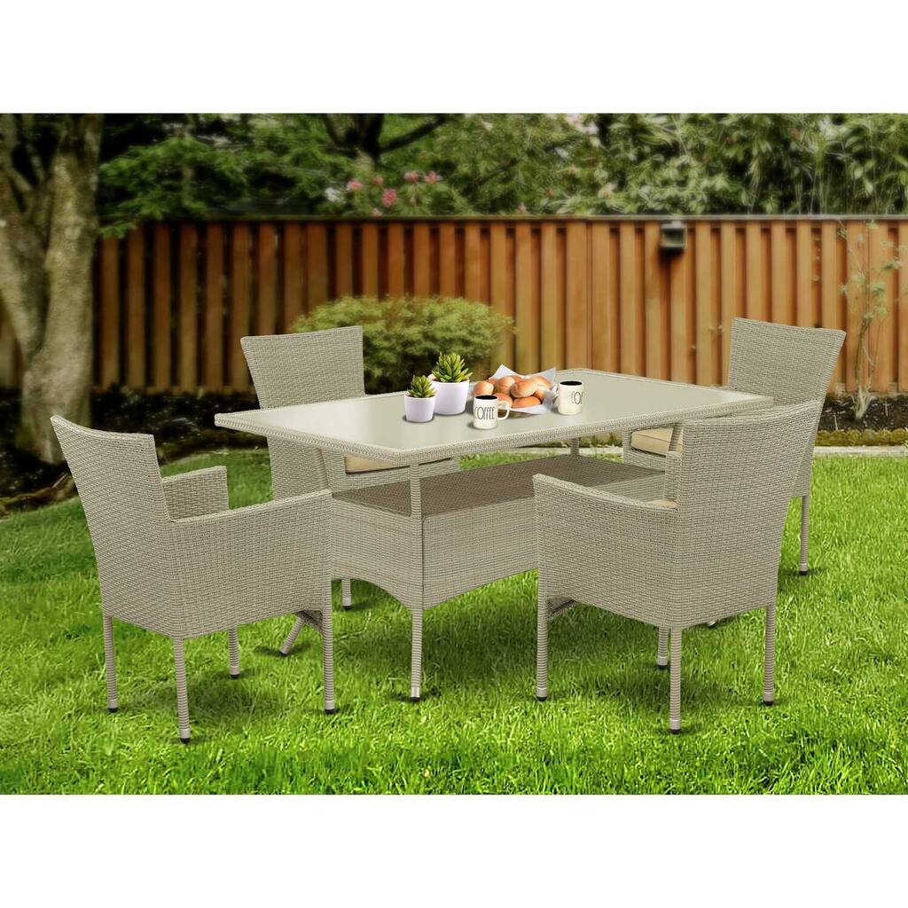 HomeStock 5-Piece Natural Oak Finish Solid Wood Top Dining table with 4-Chairs
