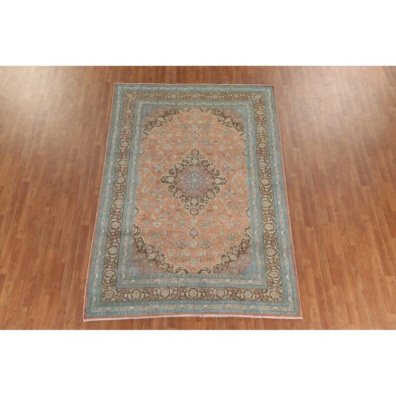 Over-Dyed Mashad Persian Vintage Area Rug Hand-Knotted Wool Carpet - 6'4"x 9'5"