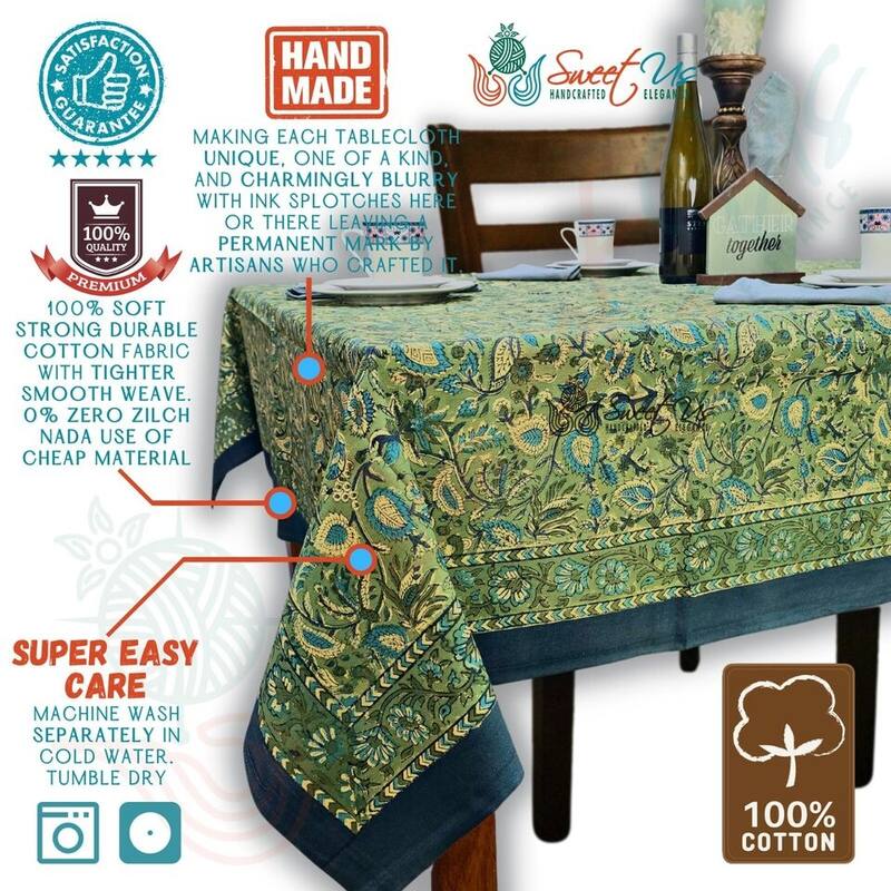 Sweet Us Amara Floral Cotton Block Print Tablecloth Rectangle