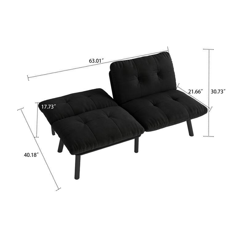 Classic Velvet Upholstered Convertible Futo Sofa Bed with Adjustable Split Backrest