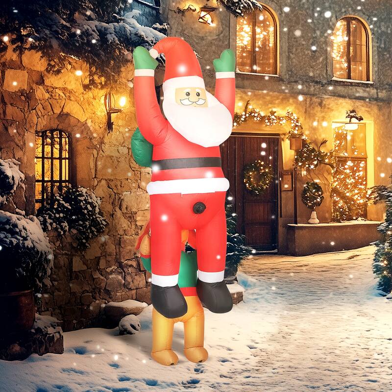 Outsunny 7FT Hanging Christmas Inflatable Santa with Dog, Christmas Blow Up Decoration with Built-in LED Lights for Garden - red