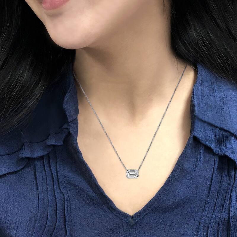 Auriya 14k Gold 1/2ctw Emerald Cut Solitaire Diamond Necklace (E-F, VS1-VS2) - White