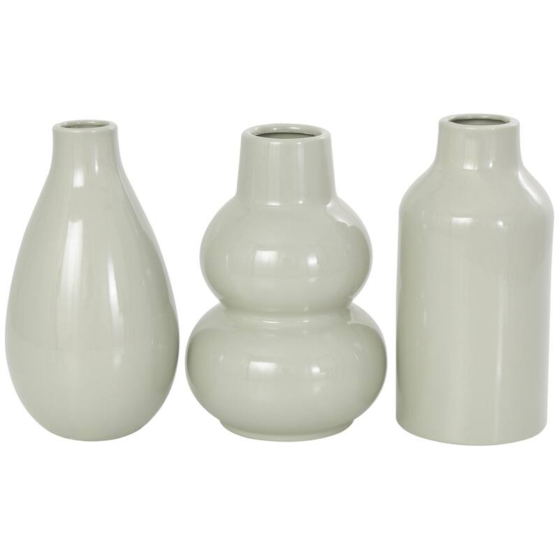 Ceramic Minimalistic Rounded Decorative Vase with Varying Shapes - Set of 3 Green - Roche River Decor