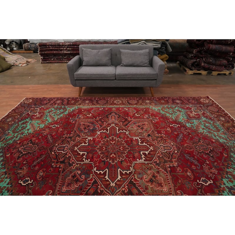 Hand Knotted Oriental 100% Wool Carpet Traditional Medallion Red Heriz Area Rug - 11' 1'' X 9' 6''