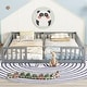 preview thumbnail 10 of 19, Double Twin Size Pine Wood Floor Bed with Fence, Guardrails, Without Door for Kids Girls Boys, No Need Spring Box