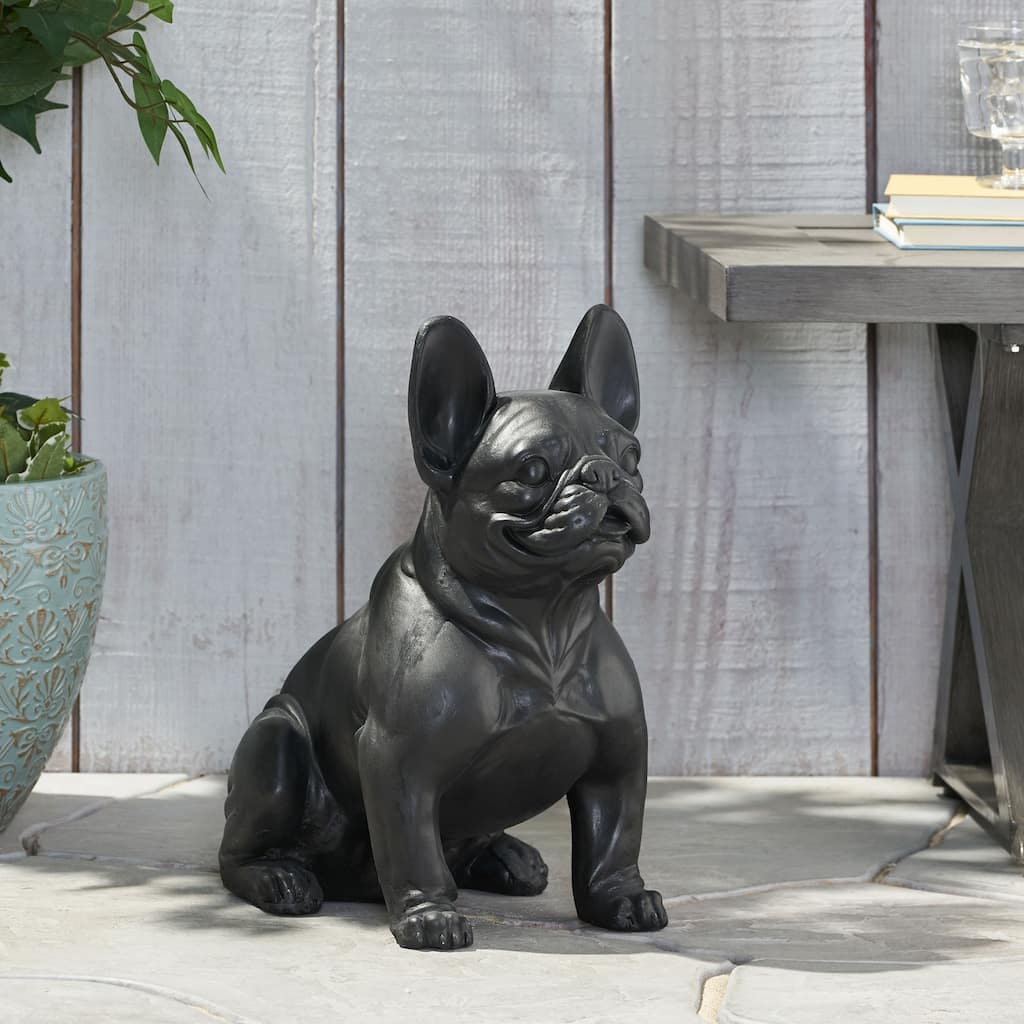 French Bulldog Dog Garden Sculpture Outdoor Garden Statue Black Finish No Assembly Required - 16