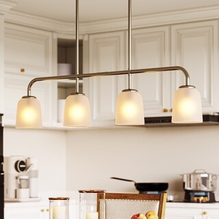 Metal Linear 4-Light Kitchen Island Pendant with Frosted White Glass Shades