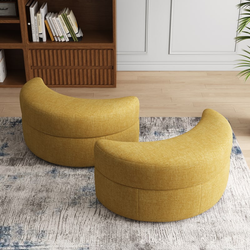 Moon Crescent Chenille Boucle Upholstered Ottoman Set of 2 - Mustard