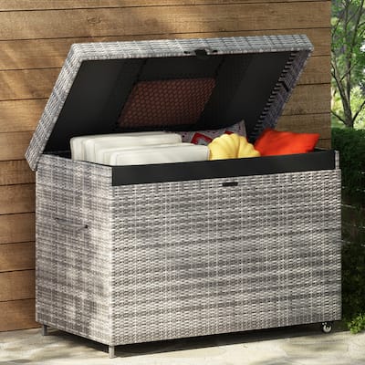 All-Weather Outdoor 230 Gallon Storage Box with Wheels, Rattan Storage Bin