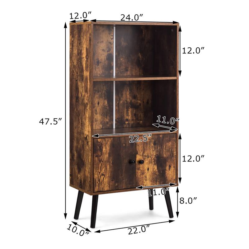 Retro Bookcase Freestanding Bookshelf with 2 Tier Shelves
