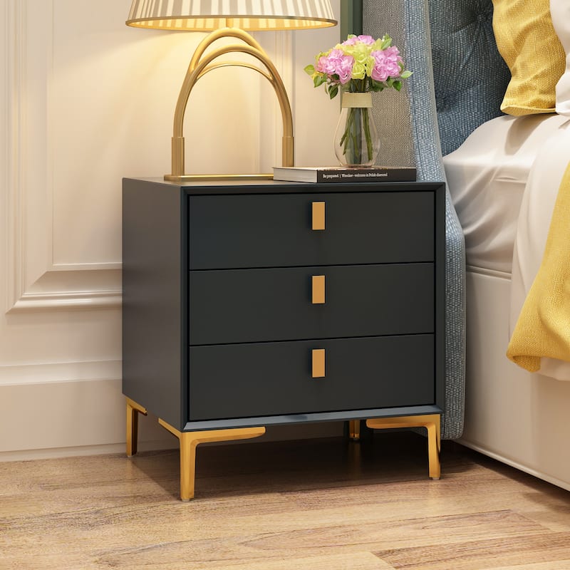 Timechee 3-Drawer Nightstand End Table Bedside Table - Navy Blue