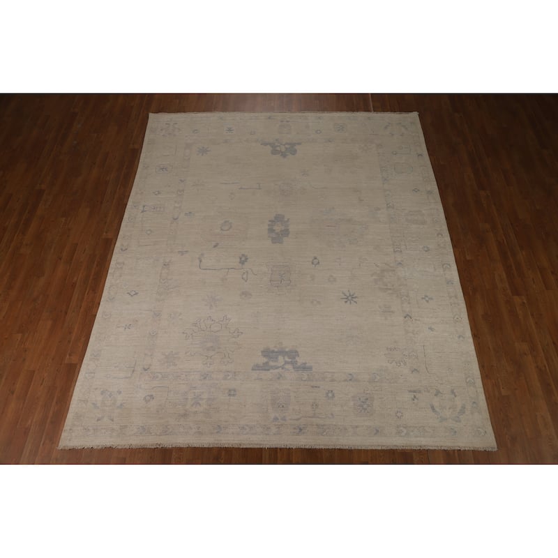 Vegetable Dye Oushak Turkish Rug Hand-Knotted Oriental Wool Carpet - 8'4"x 9'10"