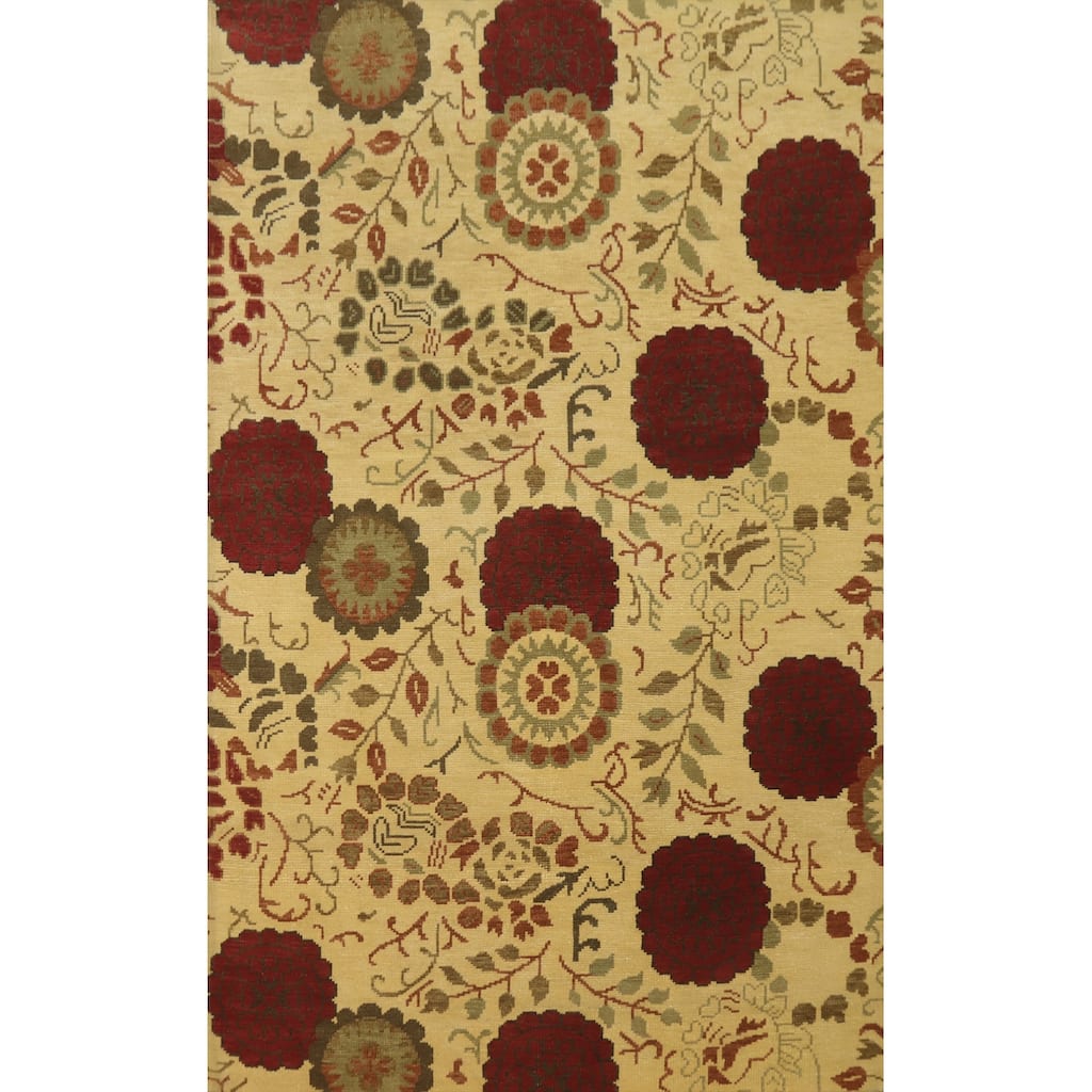 All-Over Floral Indian Area Rug 7x10 - 10' 1'' X 6' 7''