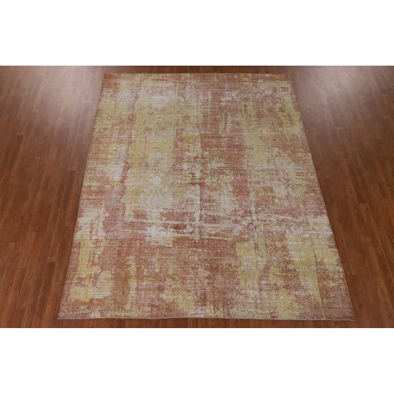 Orange Abstract Modern Area Rug Handmade Wool Carpet - 7'10"x 9'9"