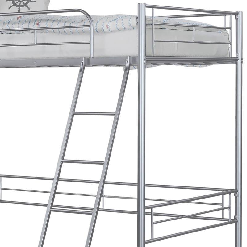 Twin Loft Bed with Open Area Underneath, Silver Metal Structure