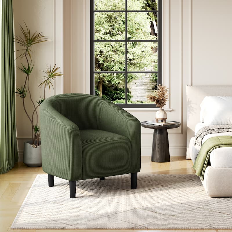 Yaheetech Upholstered Corduroy Fabric Accent Chair Barrel Chair - Dark Green