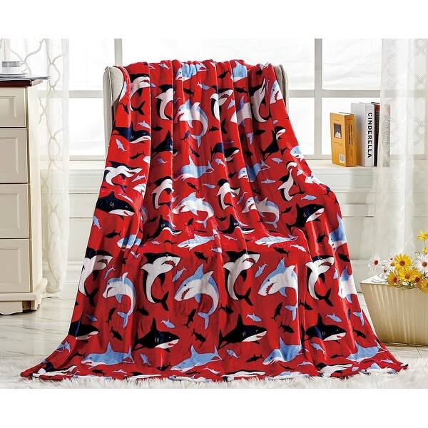 slide 2 of 2, Décor&More Shark Baby Microplush Throw Blanket (50inch x 60inch) - Red Shark Throw