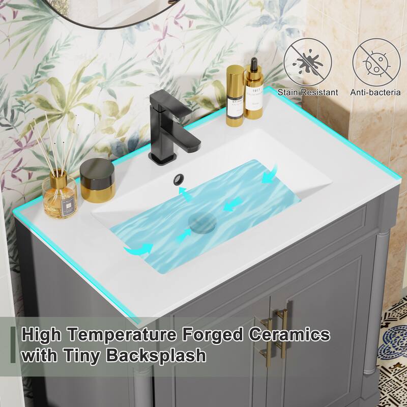 24"/30"/36" Retro Bathroom Vanity W/ Drop in Sink Combo Cabinet Set