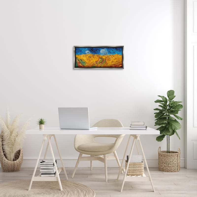 Stupell Wheat Field with Crows Classic Framed Floater Canvas Wall Art Design by Vincent Van Gogh