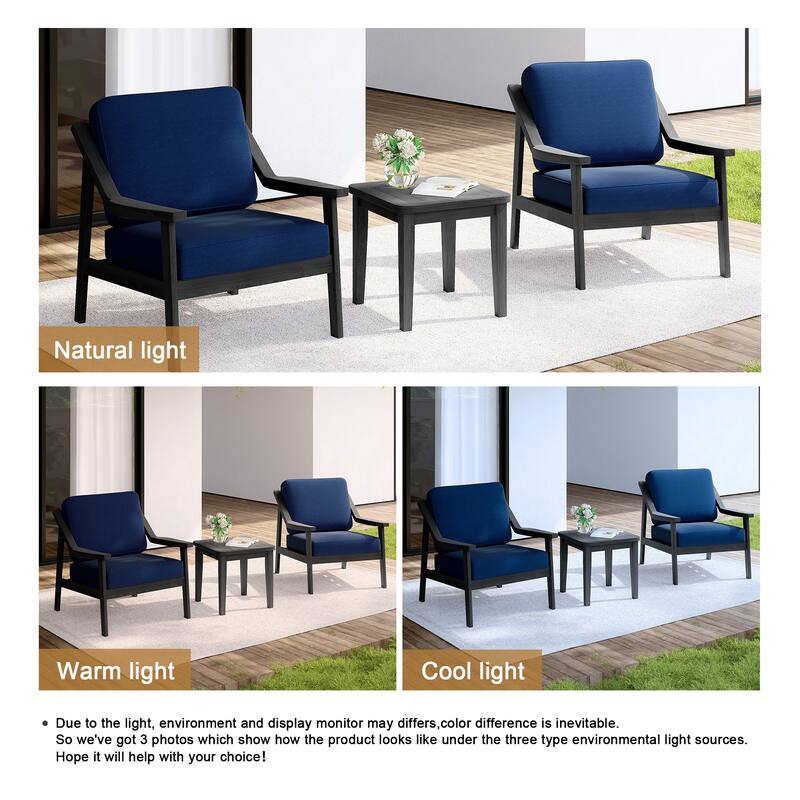 Outdoor Wood Cushioned Patio Set of 2 Accent Chair with Side Table