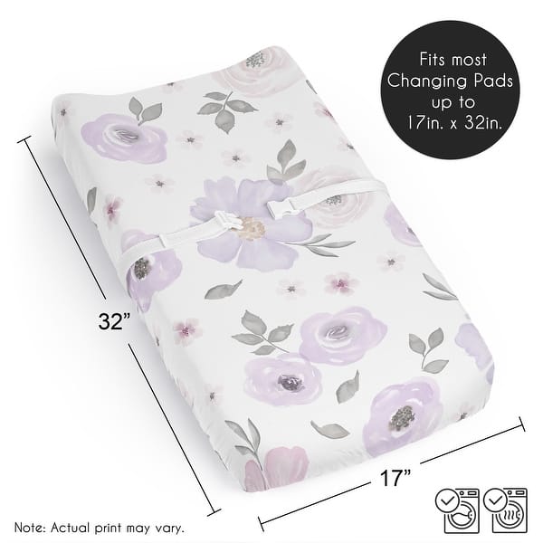 Sweet Jojo Designs Lavender Purple Boho Floral Girl Changing Pad Cover Sheet Pink Grey Bohemian Farmhouse Shabby Chic Watercolor