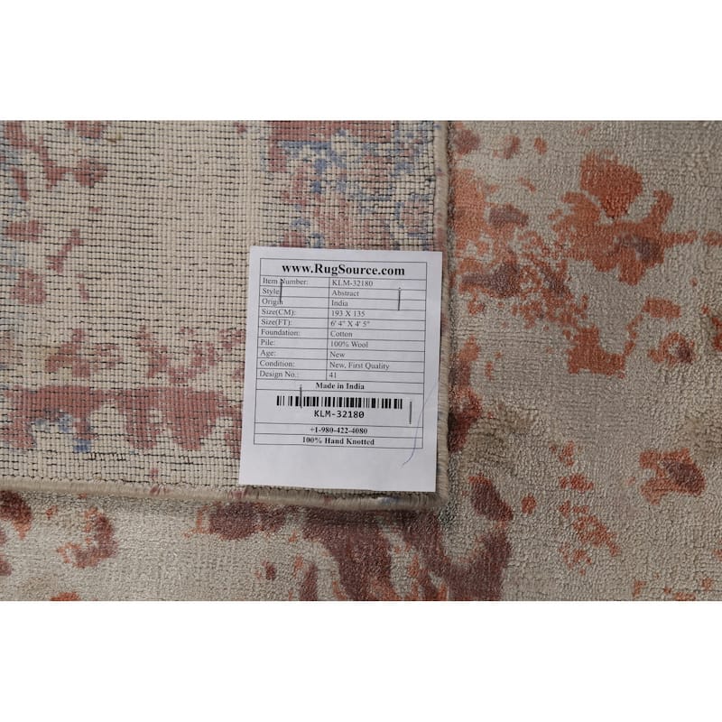 Abstract Indian Foyer Rug Hand-Knotted Contemporary Wool Carpet - 4'5"x 6'4"