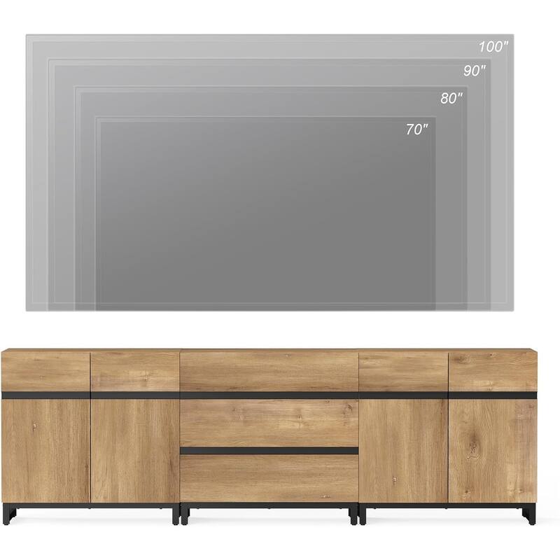 WAMPAT Modern TV Stand for TVs up to 100 inch, 3 in 1 TV Console with Adjustable Shelves and 3 Drawers for Living Room,Bedroom