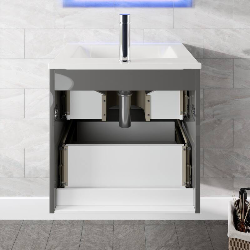 Ikaro 24" Grey Bath Vanity & Porcelain Integrated Sink