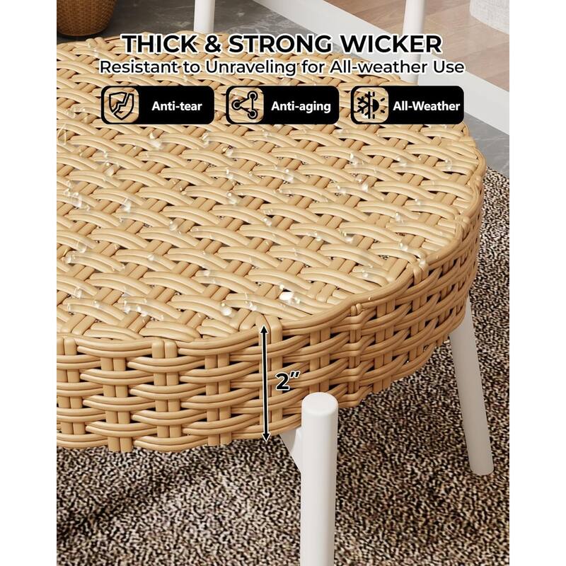 3 Piece Outdoor Bistro Set, Patio Rattan Bistro Set with Coffee Table, White Steel Frame + Grey Rattan - N/A