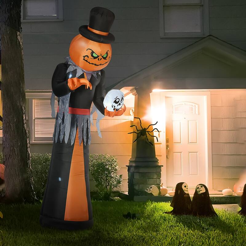 12FT Halloween Inflatable Pumpkin Reaper Skeleton Skull Yard Decor Built-in LED