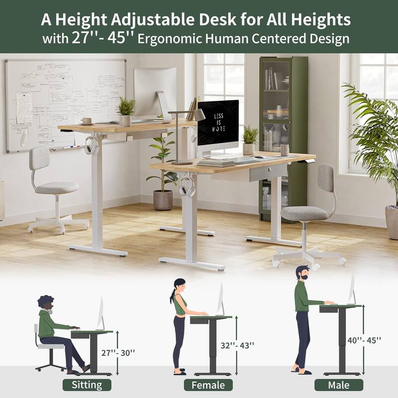 FEZIBO Standing Desk with Drawer, Adjustable Height Electric Stand up Desk with Storage, Sit Stand Home Office Desk